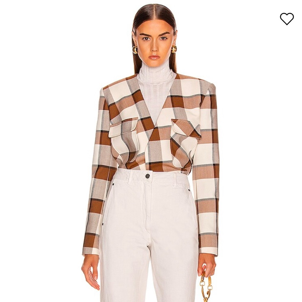 TIBI Dylan Plaid Cropped Jacket in Ivory Multi